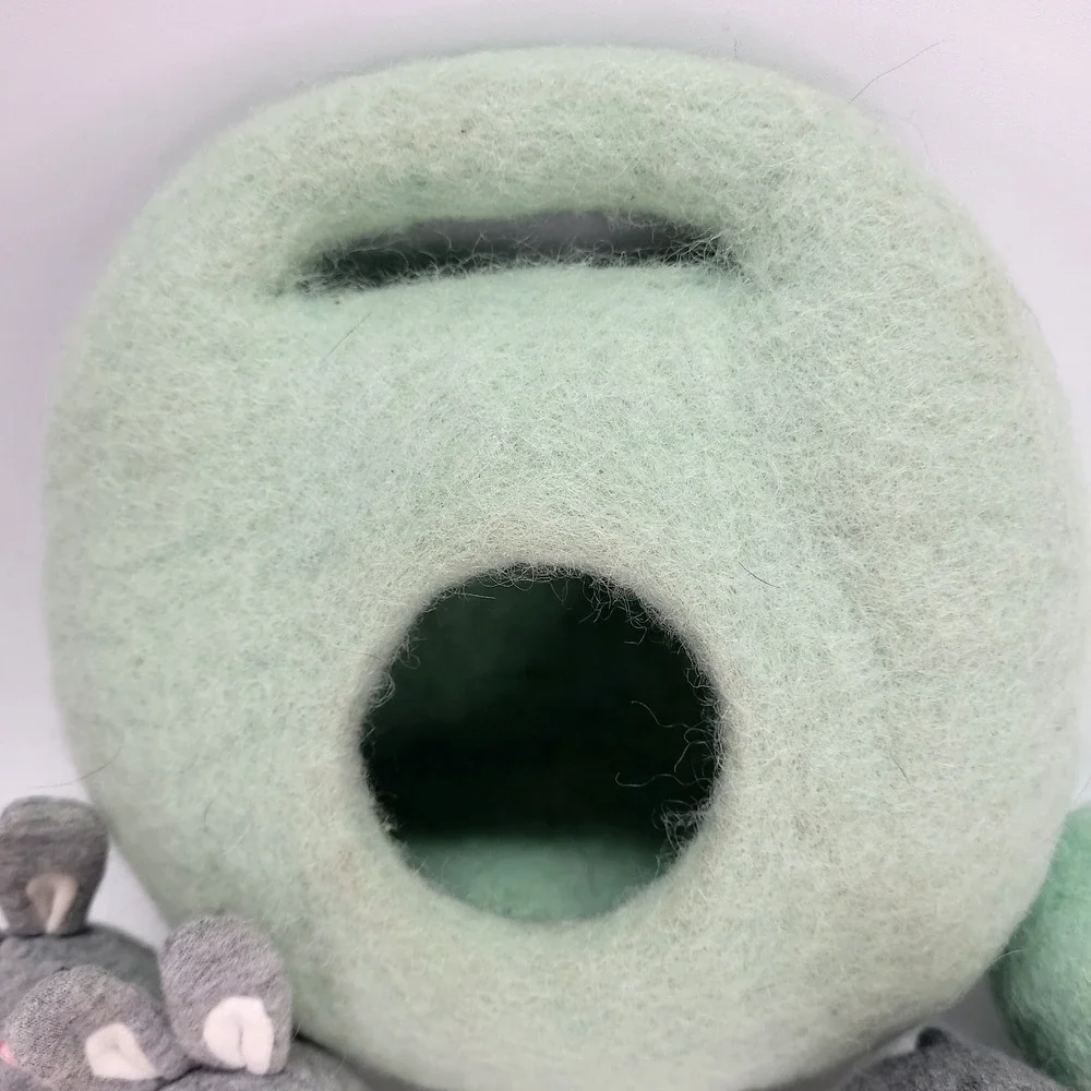 LOVEVERY Burrow of Bunnies Toy Green Wool Gray Cotton Baby Bunny Rabbits natural